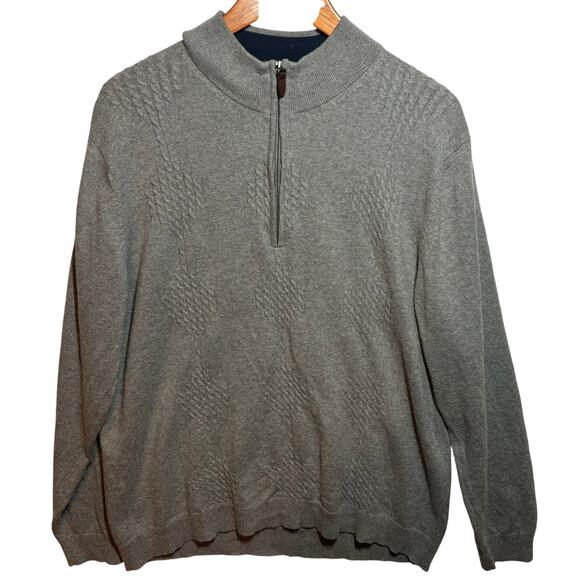 RS RAFFI Shaya Gray Cotton Wool Cashmere 1/4 Zip Sweater Mens Size XL Cable Knit - Picture 1 of 7